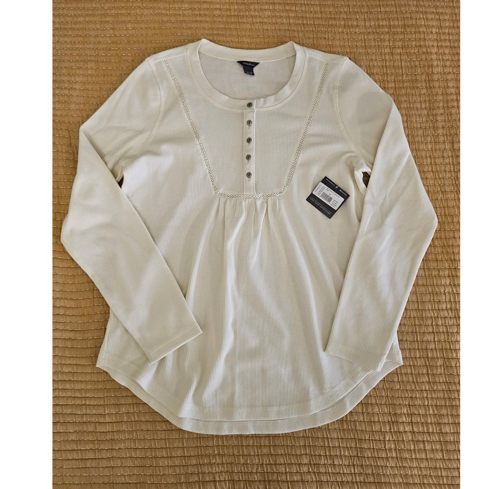 Eddie Bauer Waffle Thermal LS Henley Top Womens Medium NWT Cottagecore Gorpcore